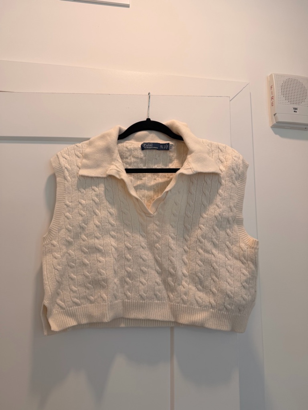 Ralph Lauren Cream Cable-Knit V-Neck Sweater Vest